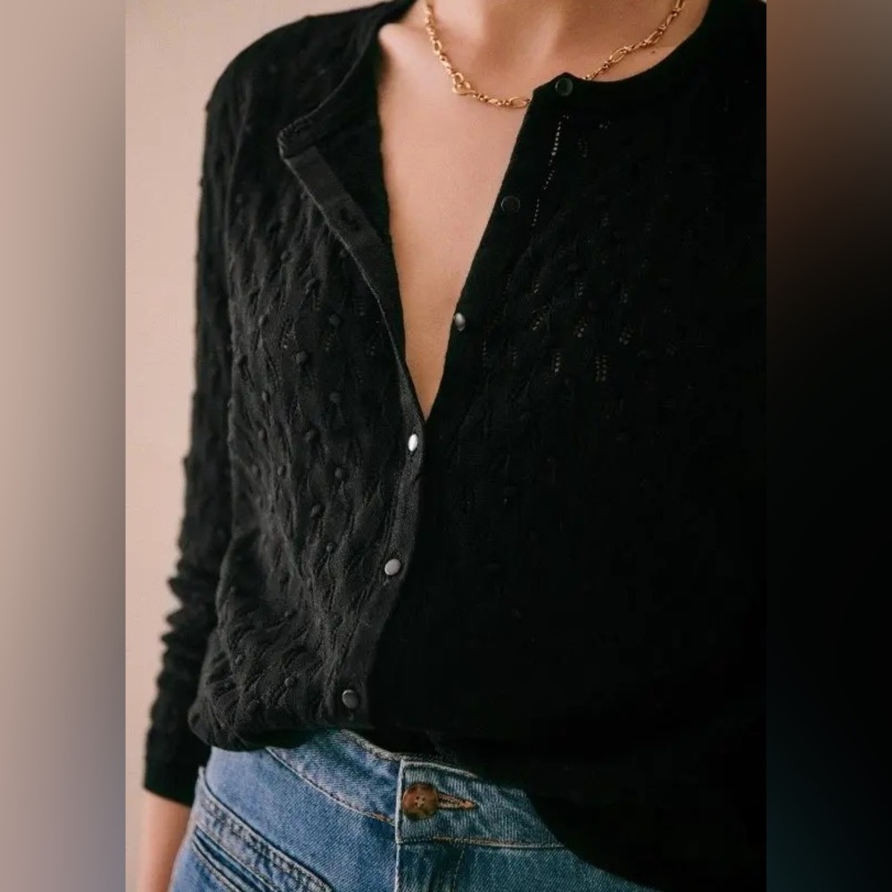 Sezane Black Cardigan Sweater
